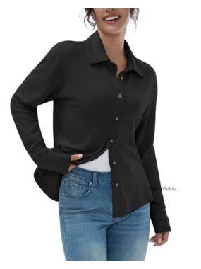 Women's Flannel Shirt Long Sleeve Button Down Collared Casual Blouse
